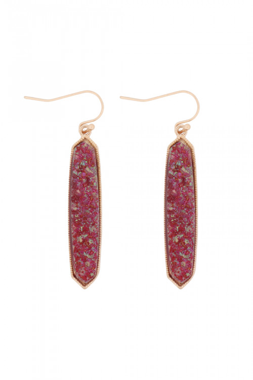 S24-2-4-B4E2365BGD-OVAL SHAPE FAUX DRUZY HOOK EARRINGS-BURGUNDY/6PAIRS (NOW $1.25 ONLY!)