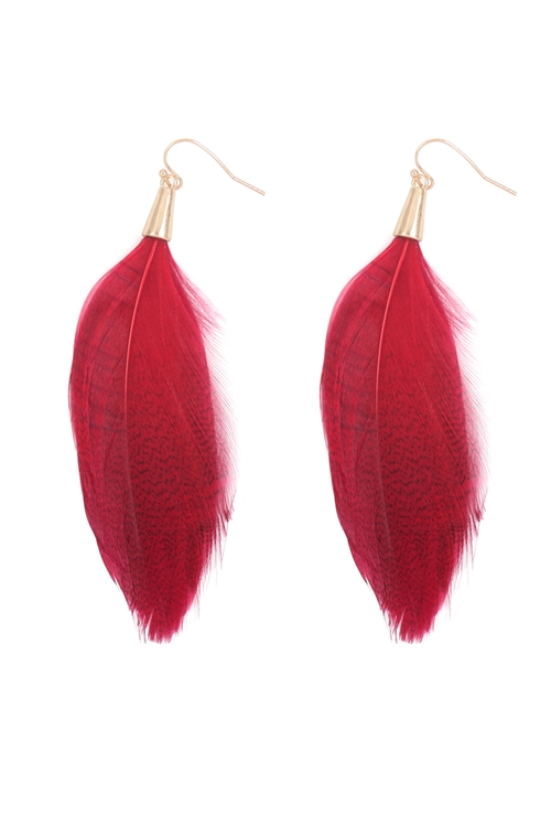 S23-4-4-B4E7002BGD-FEATHER TASSEL HOOK EARRINGS-BURGUNDY/6PCS