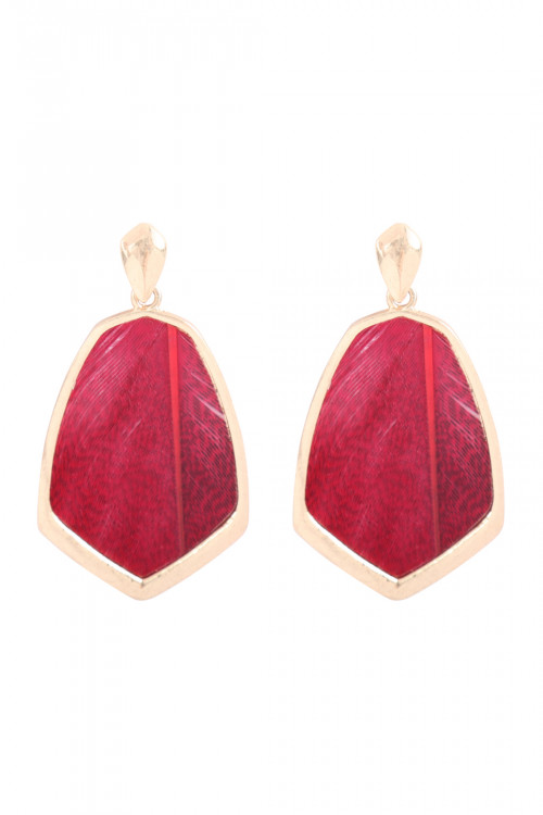 S23-4-4-B4E7021-BGD-SHIELD FEATHER POST EARRINGS-BURGUNDY/6PAIRS