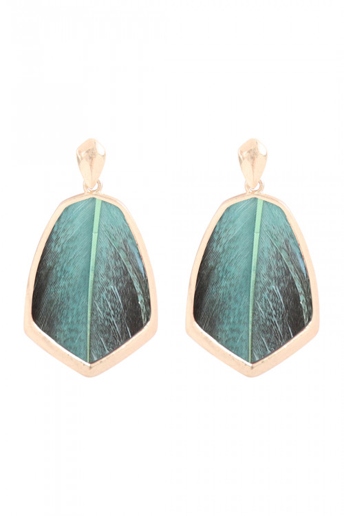 S23-4-4-B4E7021-GRN-SHIELD FEATHER POST EARRINGS-GREEN/6PAIRS