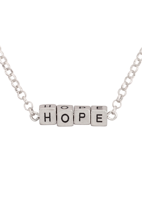 S17-2-3-B4N2706HPRH-SILVER "HOPE" SQUARE BLOCK LETTERING PENDANT NECKLACE/6PCS