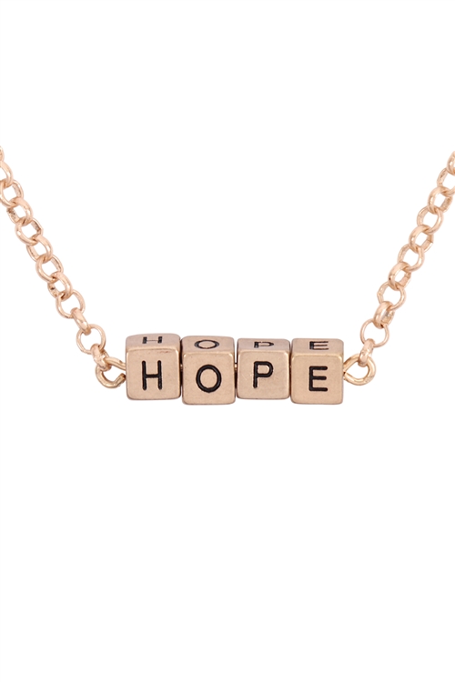 S17-2-3-B4N2706HPWG-GOLD "HOPE" SQUARE BLOCK LETTERING PENDANT NECKLACE/6PCS