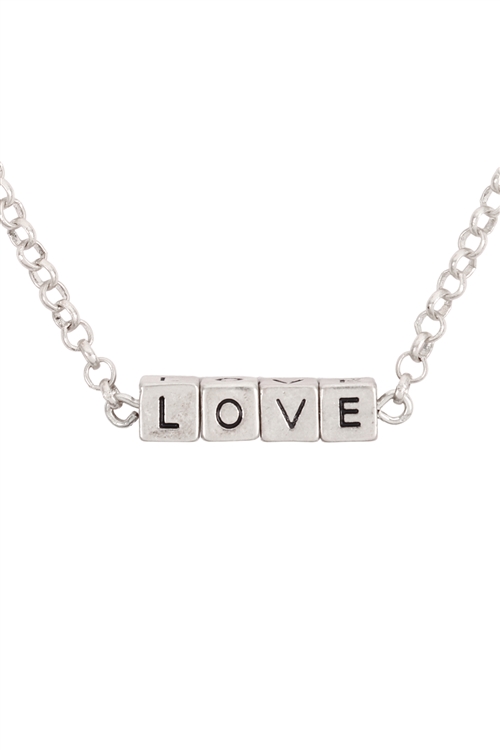 S17-2-3-B4N2706LORH-SILVER "LOVE" SQUARE BLOCK LETTERING PENDANT NECKLACE/6PCS