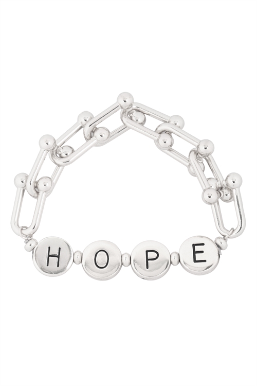 S1-4-2-B5B2178HPRH - HOPE" LETTER METAL W/ LINK CHAIN STRETCH BRACELET - SILVER/6PCS