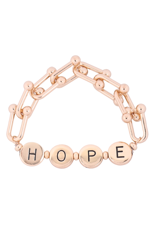 S1-4-2-B5B2178HPWG - HOPE" LETTER METAL W/ LINK CHAIN STRETCH BRACELET - GOLD/6PCS