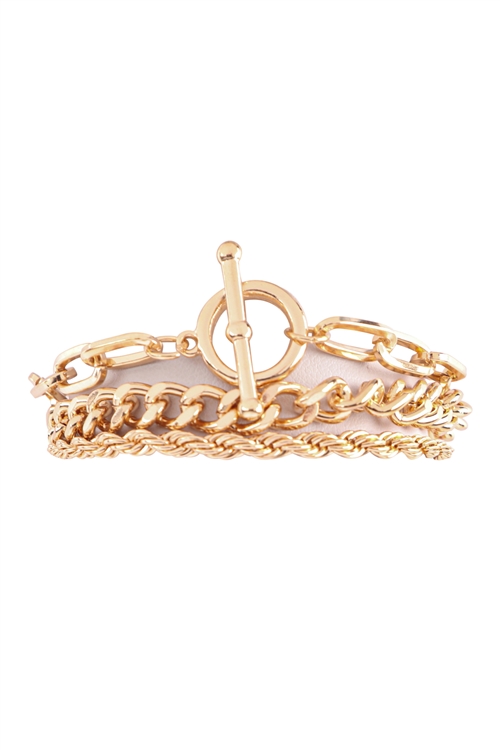 A3-3-1-B5B7039GD - MULTI LAYERED CHAIN MAGNETIC BRACELET - GOLD/6PCS