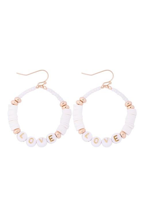 S1-4-4-B5E2182LOVIV - "LOVE" LETTER WITH RUBBER BEAD HOOK EARRINGS - IVORY/6PCS (NOW $1.00 ONLY!)