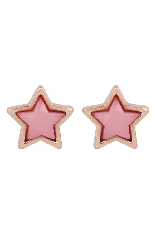 S1-1-5-B5E2369DPK - STAR SHAPE FAUX STONE POST EARRINGS -DUSTY PINK/6PCS