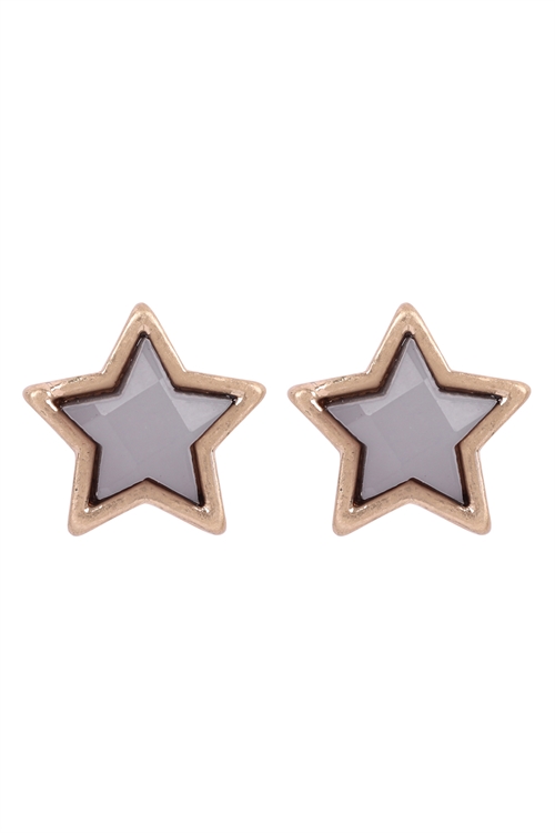 S1-1-5-B5E2369LGRY - STAR SHAPE FAUX STONE POST EARRINGS - LIGHT GRAY/6PCS