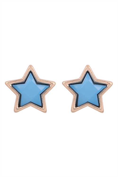 S1-1-5-B5E2369TQ - STAR SHAPE FAUX STONE POST EARRINGS  - TURQOISE/6PCS