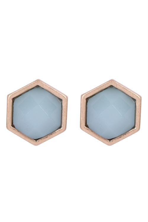 S1-1-5-B5E2372AMZ - HEXAGON SHAPE FAUX STONE POST EARRINGS - BLUE/6PCS