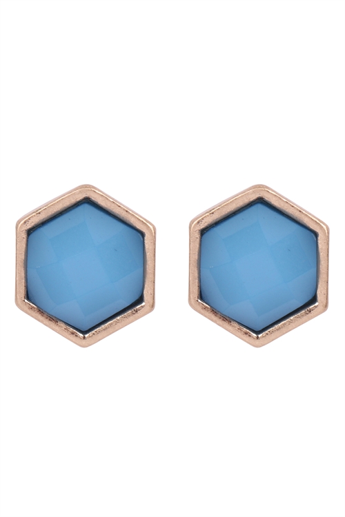 S1-1-5-B5E2372TQ - .8" HEXAGON SHAPE FAUX STONE POST EARRINGS - TURQOISE/6PCS