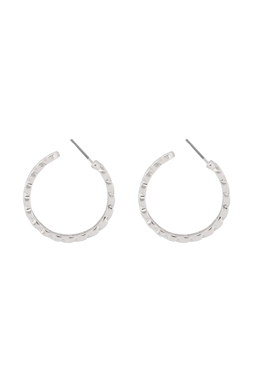 S1-2-5-B5E2565-2RH - 1" INCH TEXTURED HOOP POST EARRINGS - SILVER/6PCS