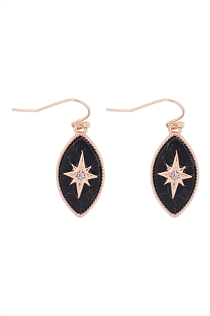 S1-3-3-B5E2621JHOW - STAR BURST CUBIC SEMI PRECIOUS STONE MARQUISE SHAPE HOOK EARRINGS -  BLACK HOWLITE/1PC