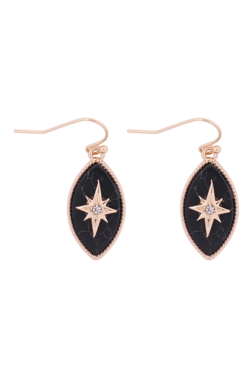 S1-3-5-B5E2621JHOW - STAR BURST CUBIC SEMI PRECIOUS STONE MARQUISE SHAPE HOOK EARRINGS -  BLACK HOWLITE/6PCS