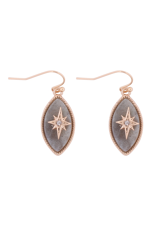 S1-3-5-B5E2621LAB - STAR BURST CUBIC SEMI PRECIOUS STONE MARQUISE SHAPE HOOK EARRINGS - GRAY/6PCS