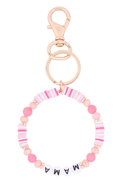 S1-2-1-B5K6044MAPK - "MAMA" BEADS FIMO KEYCHAIN - PINK/6PCS