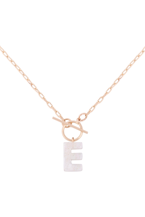 S1-1-2-B5N2265EIV - ACETATE LETTER "E" INITIAL NECKLACE - IVORY/6PCS