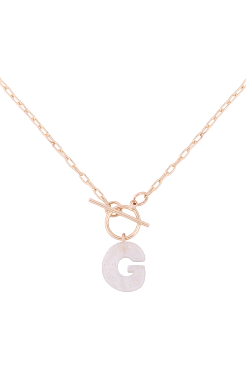 S1-1-2-B5N2265GIV - ACETATE LETTER "G" INITIAL NECKLACE - IVORY/6PCS