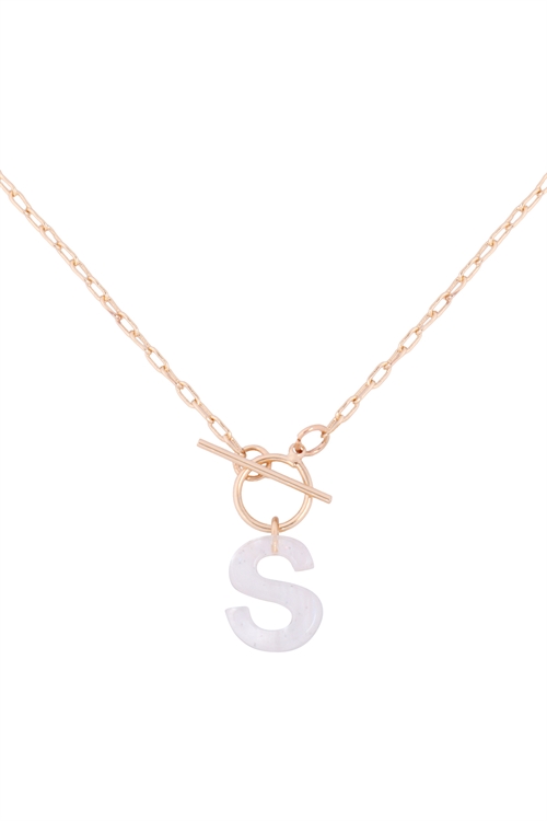 S1-1-2-B5N2265SIV - ACETATE LETTER "S" INITIAL NECKLACE - IVORY/6PCS