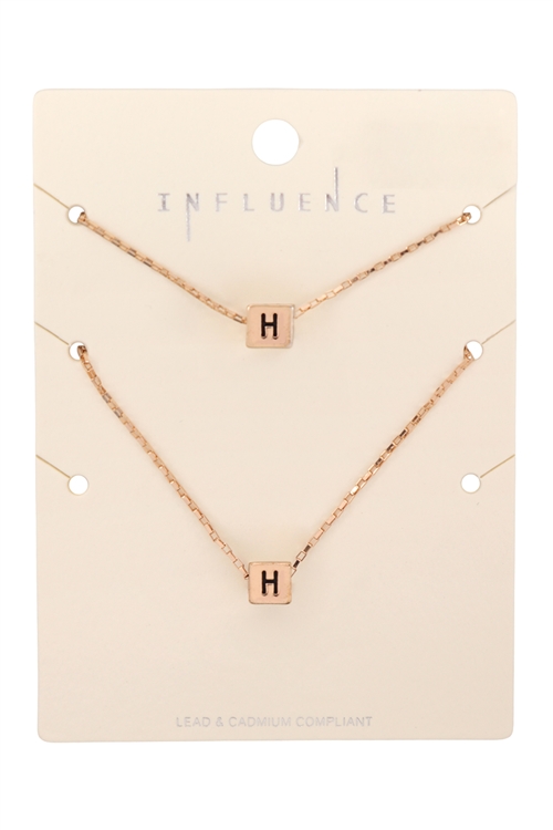 (return)S6-5-2-B5NB2401HGD - "H" INITIAL BLOCK PENDANT W/ EXT INITIAL BLOCK NECKLACE - GOLD/6PCS