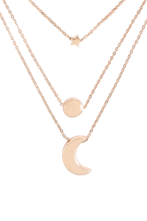 S1-2-2-B5NS2189GD - STAR MOON AND SUN 3 SET NECKLACE-GOLD/1PC