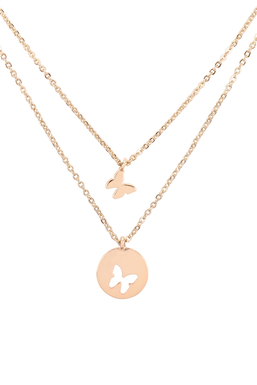 237-E-B5NS2197GD - LAYERED BUTTERFLY DISK AND PENDANT NECKLACE - GOLD/6PCS