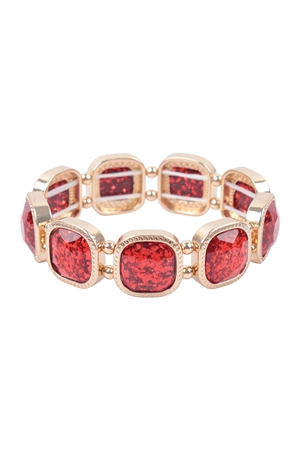 S1-6-2-B6591RED - SQUARE GLITTER EPOXY STRETCH BRACELET-RED/1PC