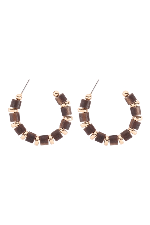 A2-3-3-B6E2352GRY - WOOD BEAD HOOP EARRINGS - GRAY/1PC