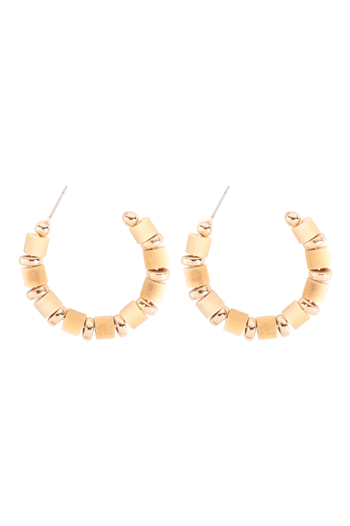 A2-3-3-B6E2352IV - WOOD BEAD HOOP EARRINGS - IVORY/1PC