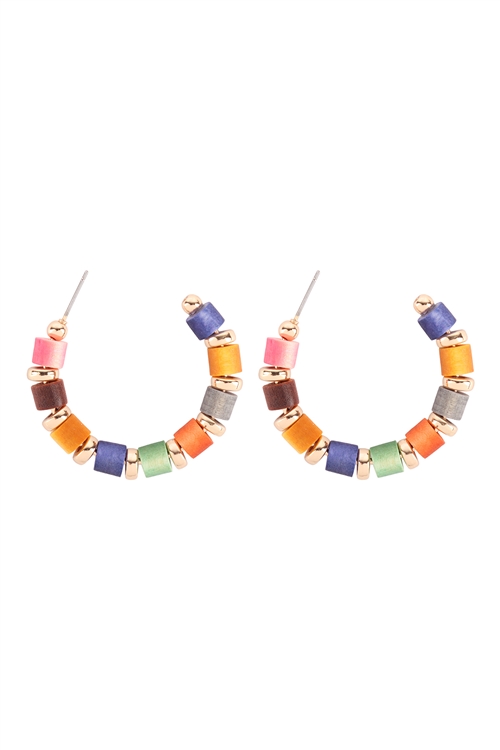 A2-3-1-B6E2352MUL2 - WOOD BEAD HOOP EARRINGS - MULTICOLOR/1PC