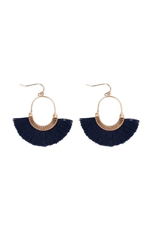 S20-8-3-B6E2357NV - 1.5 INCH FAN SHAPED TASSEL HOOK EARRINGS-NAVY/1PC