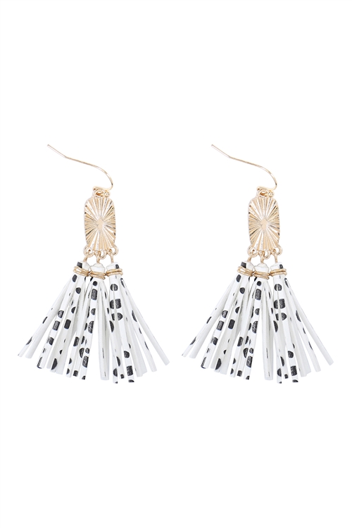 A2-1-3-B6E2366CH-IV - PU LEATHER CHEETAH TASSEL HOOK EARRINGS - IVORY/1PC (NOW $1.25 ONLY!)