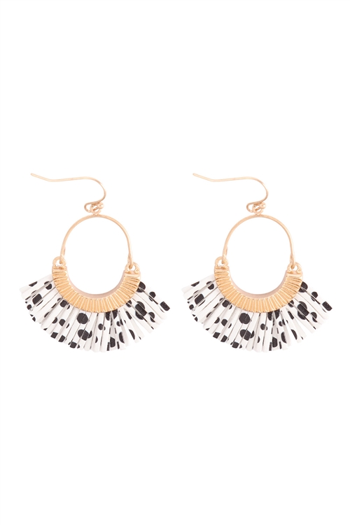 A1-1-2-B6E2370CH-IV - 1.4" FAN SHAPED PU LEATHER HOOK EARRINGS - CHEETAH  IVORY/6PCS