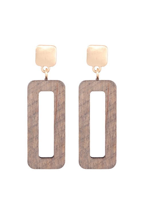 S5-4-3-B6E2514LGRY - 1.5" RECTANGULAR SHAPED WOOD POST EARRINGS - LIGHT GRAY/6PCS