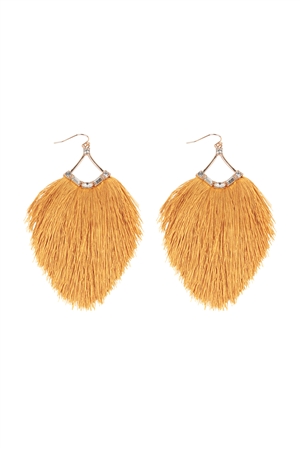 S23-12-3-B6E2609MST - 3.25" TASSEL FRINGE AND RHINESTONE HOOK EARRINGS-MUSTARD/1PC