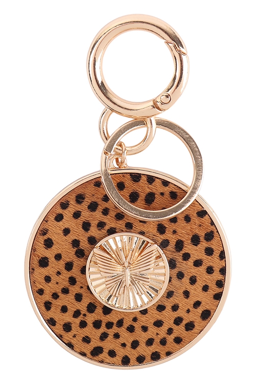 A1-1-1-B6K2252CH-TAN - 3.5" BUTTERFLY ENGRAVED WITH REAL CALF HAIR LEATHER KEYCHAIN - CHEETAH TAN/1PC