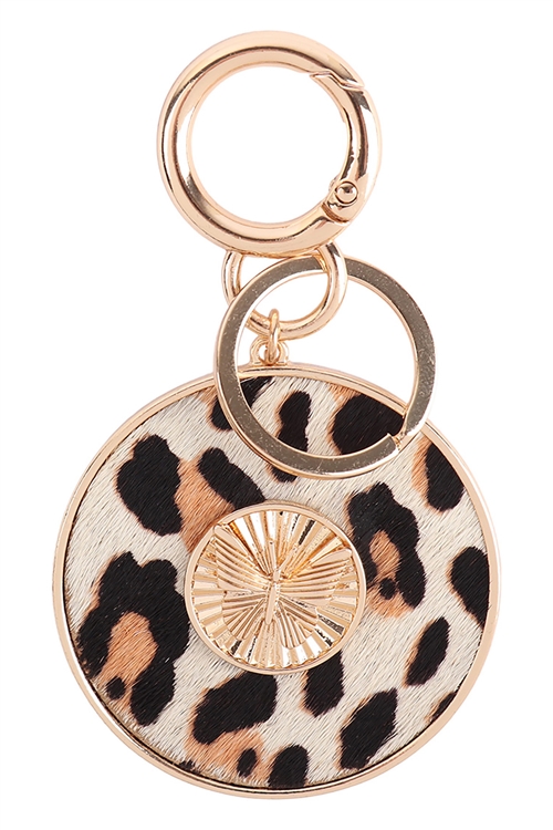 A1-1-1-B6K2252L-IV - 3.5" BUTTERFLY ENGRAVED WITH REAL CALF HAIR LEATHER KEYCHAIN - LEOPARD IVORY/1PC