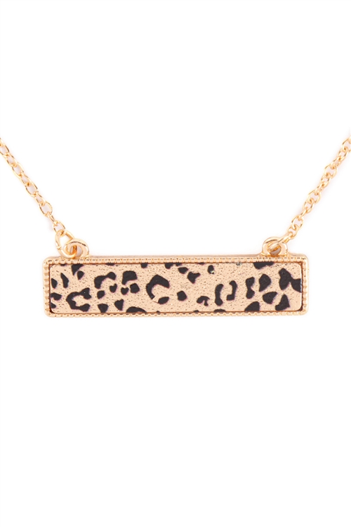 S1-5-3-B6N2103GD-LEO - BAR SHAPED SANDING METAL WITH ANIMAL PRINT SHORT NECKLACE - GOLD LEOPARD/6PCS