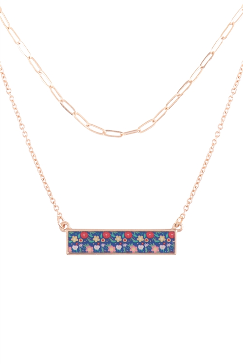 S1-5-2-B7N2041-MUL - BAR SHAPED TILE PRINTED FILM LAYERED NECKLACE - MULTICOLOR/1PC (NOW $2.00 ONLY!)