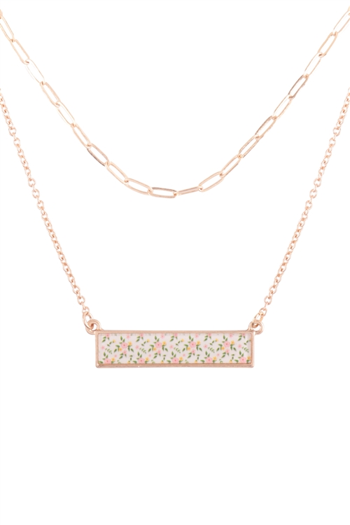 S1-5-2-B7N2041-PK - BAR SHAPED TILE PRINTED FILM LAYERED NECKLACE - PINK/1PC (NOW $2.00 ONLY!)