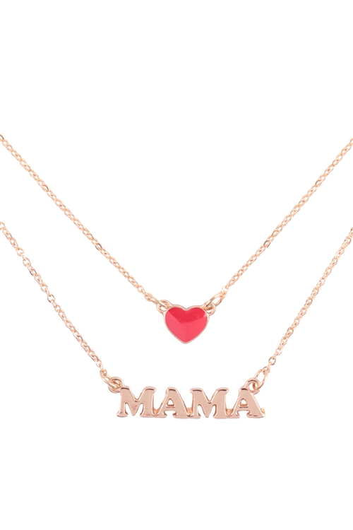 S1-6-2-B7N2936-RED - "MAMA"  HEART ENAMEL LAYERED  NECKLACE - RED/1PC