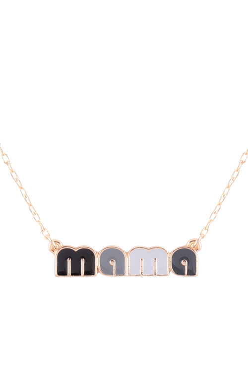 S1-1-5-B7N3035-JET - "MAMA" COLOR ENAMEL SHORT NECKLACE - BLACK/6PCS