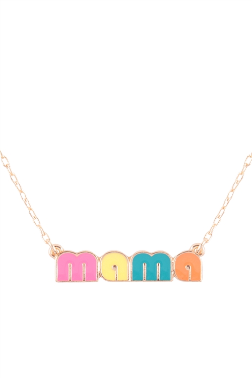 S1-1-5-B7N3035-MUL - "MAMA" COLOR ENAMEL SHORT NECKLACE - MULTICOLOR/6PCS