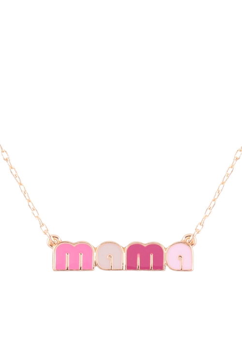 S1-1-5-B7N3035-PK - "MAMA" COLOR ENAMEL SHORT NECKLACE - PINK/6PCS