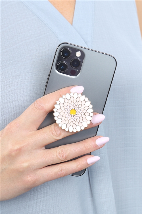 S20-12-3-B7PG2394-IV - 1.75" FLOWER SHAPED ENAMEL PHONE GRIP HOLDER - IVORY/1PC