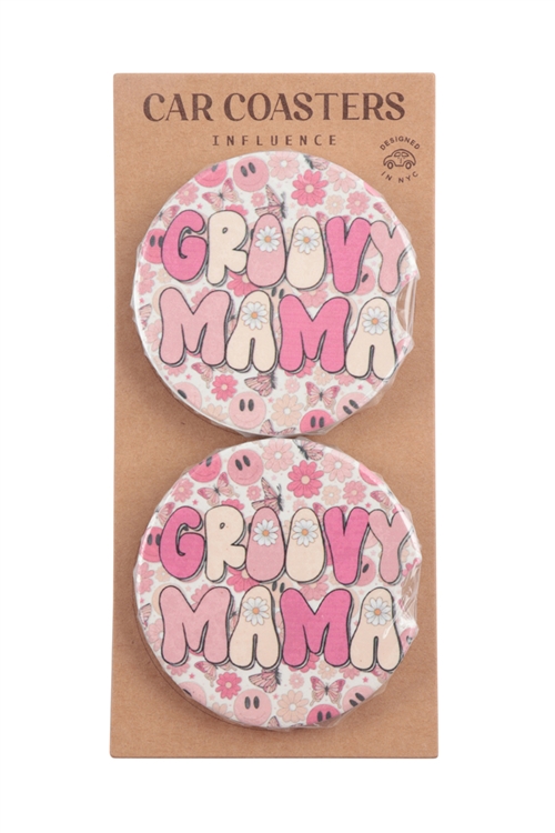 A1-1-1-B8CC3174PK - GROOVY MAMA 2.55" CERAMIC COASTER SET-PINK/1PC