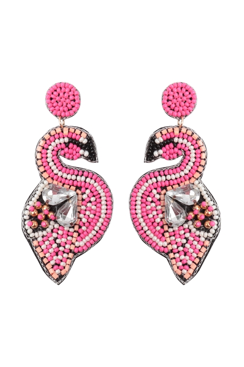 S6-4-3-B8E1101HPK - SWAN SEED BEAD POST EARRINGS-HOTPINK/1PC