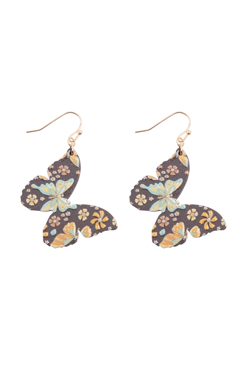 A1-1-1-B8E2575BRN - 1.5" BUTTERFLY PRINT WOOD DANGLE EARRINGS-BROWN/1PC