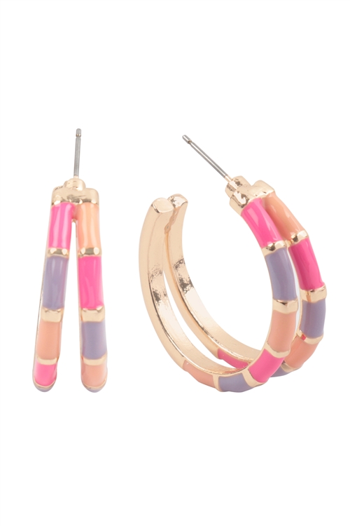 A2-3-2-B8E2907DPK - 1.1" 2 LAYERED COLOR BLOCK HOOP EARRINGS-DUSTY PINK/1PC